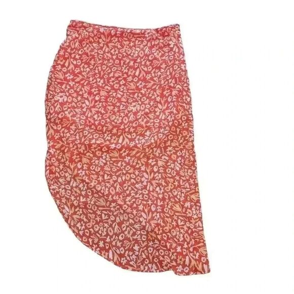 IML Women's Red & White Poly Floral Left Side Drawstring Slit Flowy Skirt NEW - Picture 6 of 11